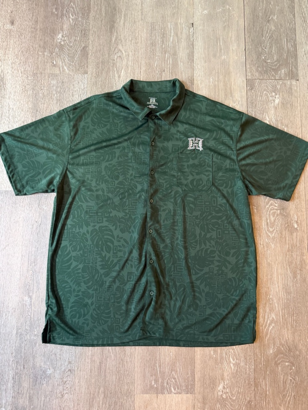 Men’s Hawaii Green Floral Shirt Button-Up Short Sleeve